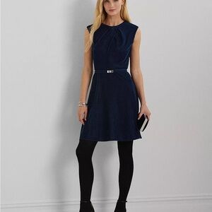 NWT Lauren Ralph Lauren Petite Belted Velvet Cap-Sleeve Dress